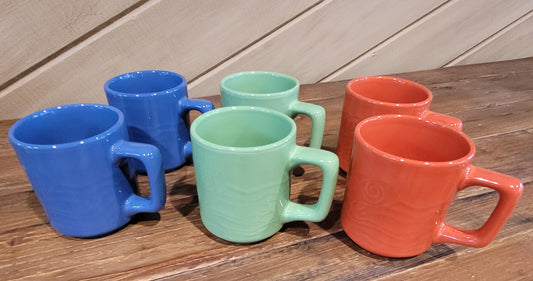 6 Multicolor Ceramic Coffee Mugs with Embossed Fish Pattern