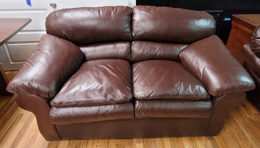 Leather Love Seat with Down Feather Cushions